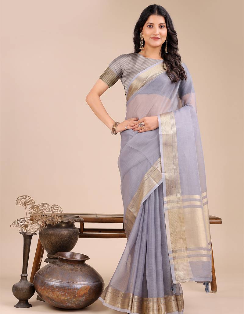 orange color plain zari border orgenza saree