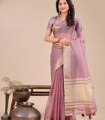 purple color plain zari border orgenza saree