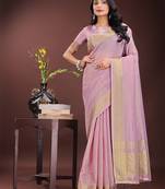 purple color plain zari border orgenza saree