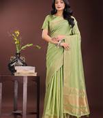 light green color plain zari border orgenza saree