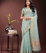 olive green color plain zari border orgenza saree