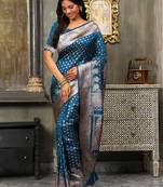 blue color zari woven banarasi art silk saree