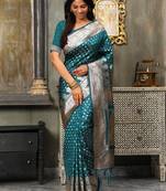 sea green color zari woven banarasi art silk saree