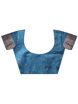 teal blue color zari woven banarasi art silk blend saree 5