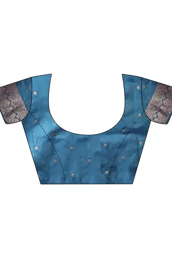 teal blue color zari woven banarasi art silk blend saree