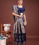 navy blue color zari woven banarasi art silk saree