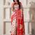 white & red color zari woven linen cotton art silk saree