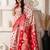 white & red color zari woven linen cotton art silk saree