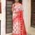 white & red color zari woven linen cotton art silk saree