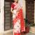 white & red color zari woven linen cotton art silk saree