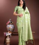 light green cotton woven work saree