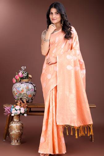 orange cotton woven work saree