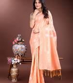 orange cotton woven work saree