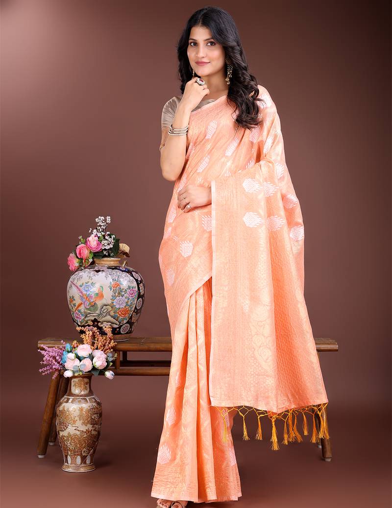 orange cotton woven work saree
