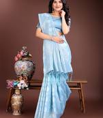 sky blue cotton woven work saree