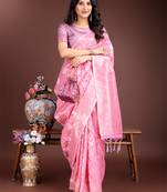 pink cotton woven work saree