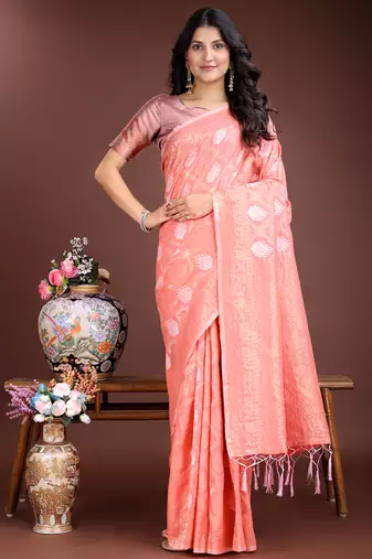 peach cotton woven work saree