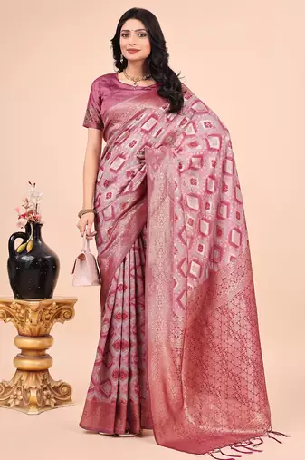 pink cotton woven work saree