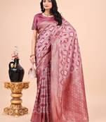 pink cotton woven work saree