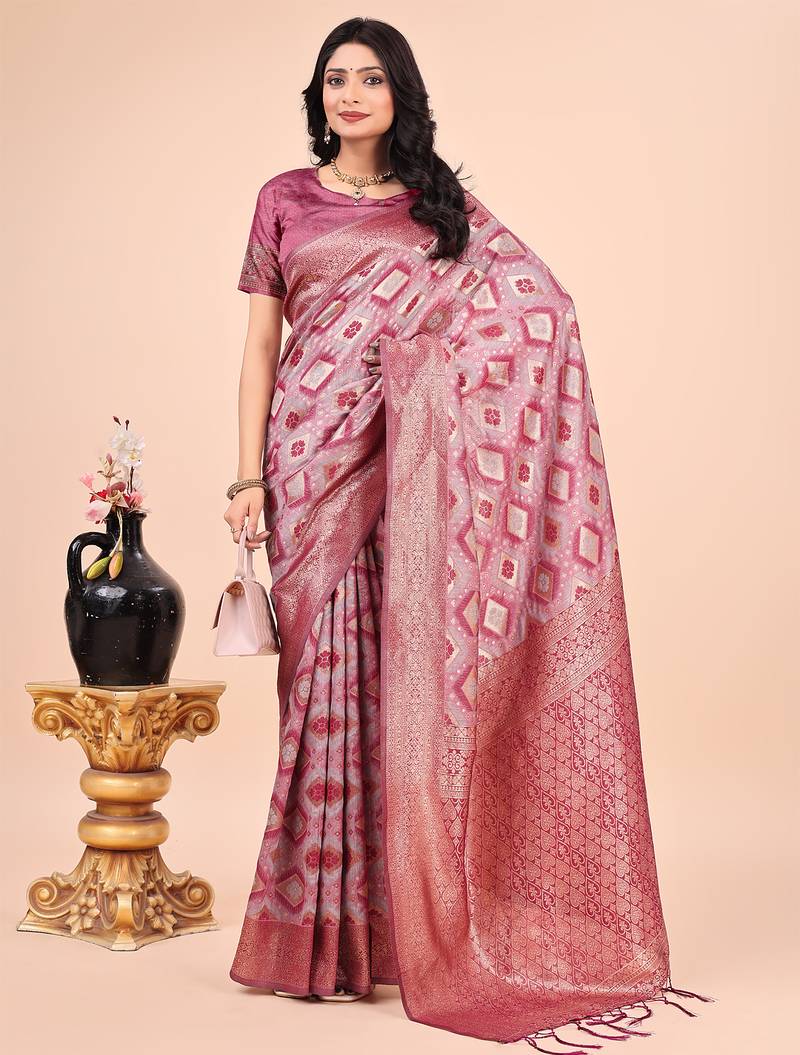 pink cotton woven work saree