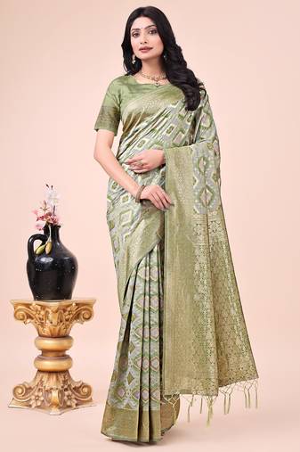 mehandi cotton woven work saree