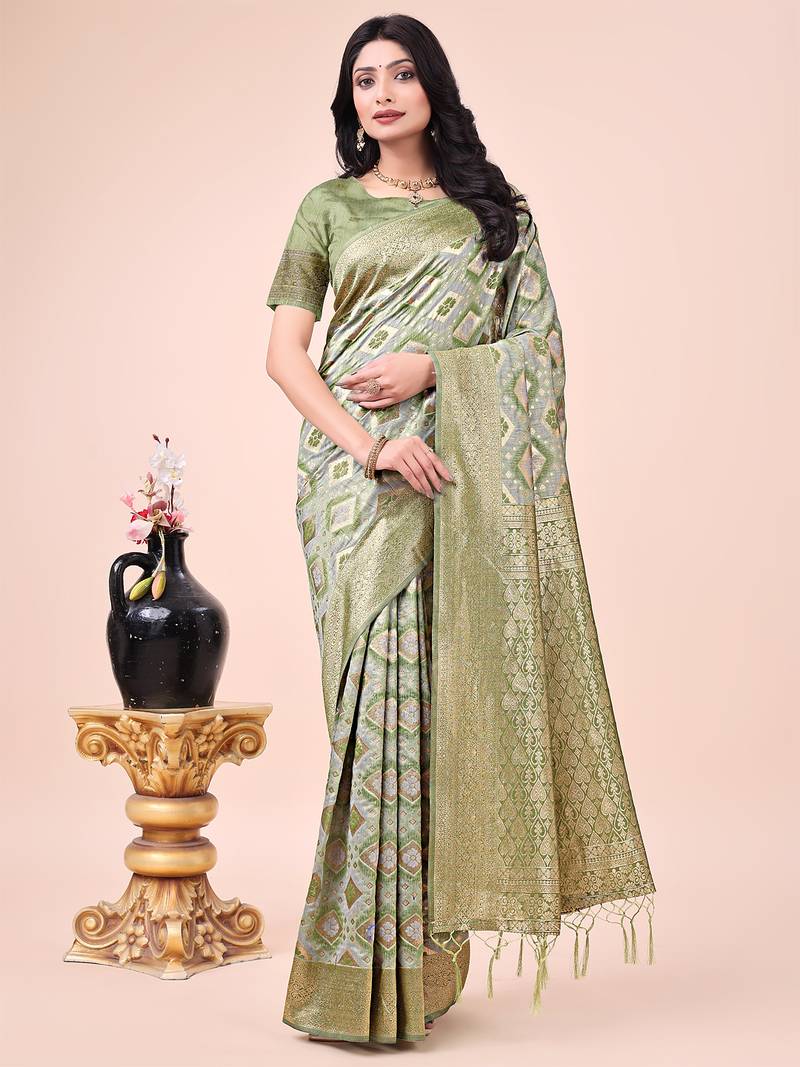mehandi cotton woven work saree