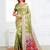green color printed & woven work linen cotton saree