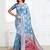 sky blue color printed & woven work linen cotton saree