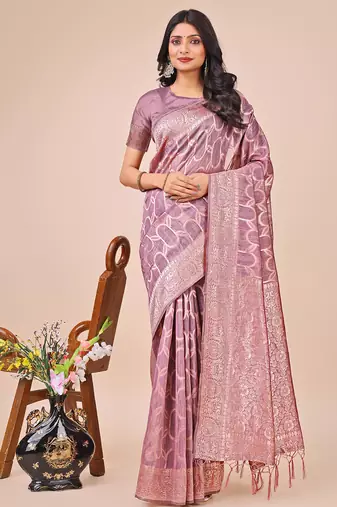 purple  color  woven work linen cotton saree