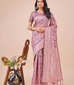 purple  color  woven work linen cotton saree