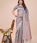 grey  color  woven work linen cotton saree