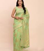 green color woven work linen cotton saree