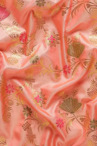 peach color woven work banarasi art silk blend saree
