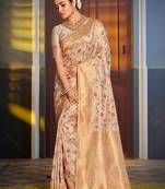 cream color woven work banarasi art silk saree