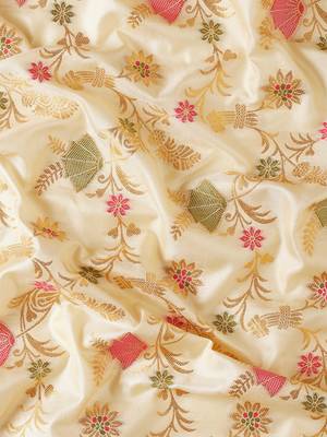 cream color woven work banarasi art silk blend saree 4