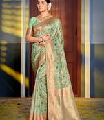 sea green color woven work banarasi art silk saree