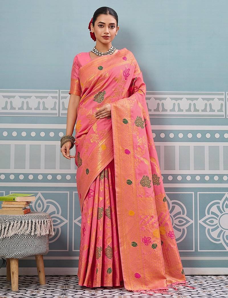 gajri color woven work art silk saree