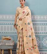 cream color woven work art silk saree