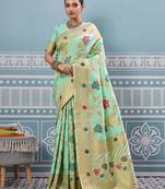 pista color woven work art silk saree