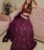Wine Velvet Sequin Lehenga set with Choli and dupatta