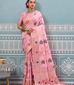 light pink color woven work art silk saree