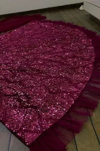 Wine Velvet Sequin Lehenga set with Choli and dupatta