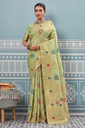 sea green color woven work art silk saree