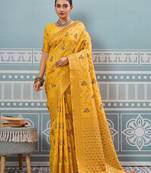 yellow color woven work art silk saree