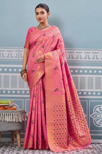 gajri color woven work art silk saree