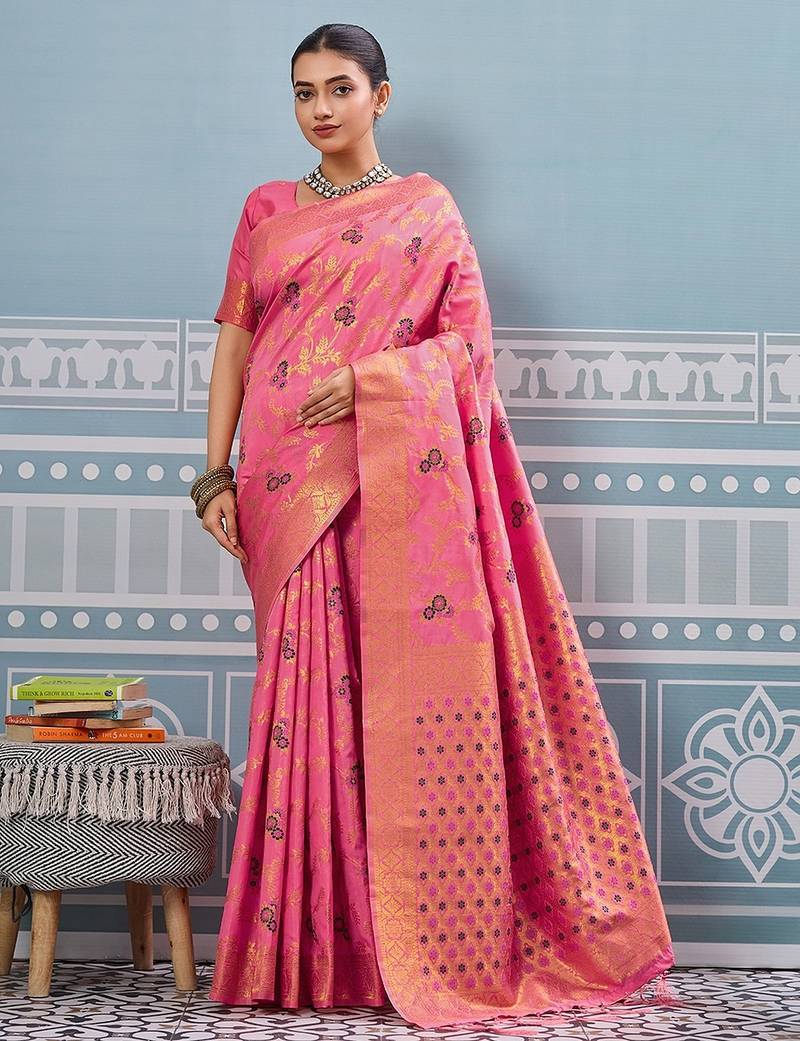 gajri color woven work art silk saree