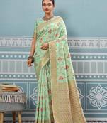 pista color woven work art silk saree