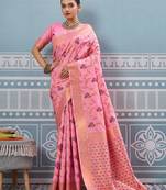 light pink color woven work art silk saree