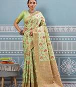 sea green color woven work art silk saree