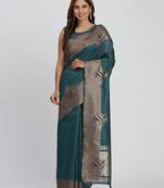 sea green color zari woven banarasi art silk saree